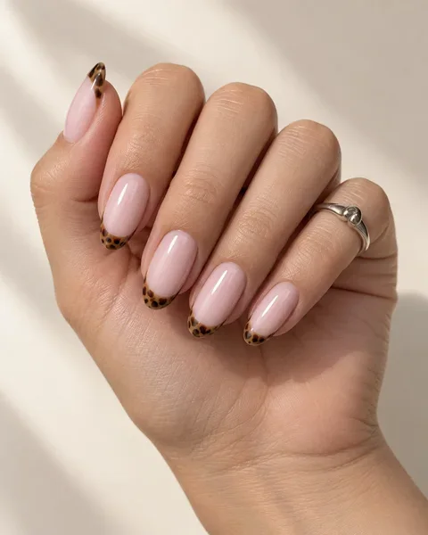 Zachtroze nagels met tortoise French tips